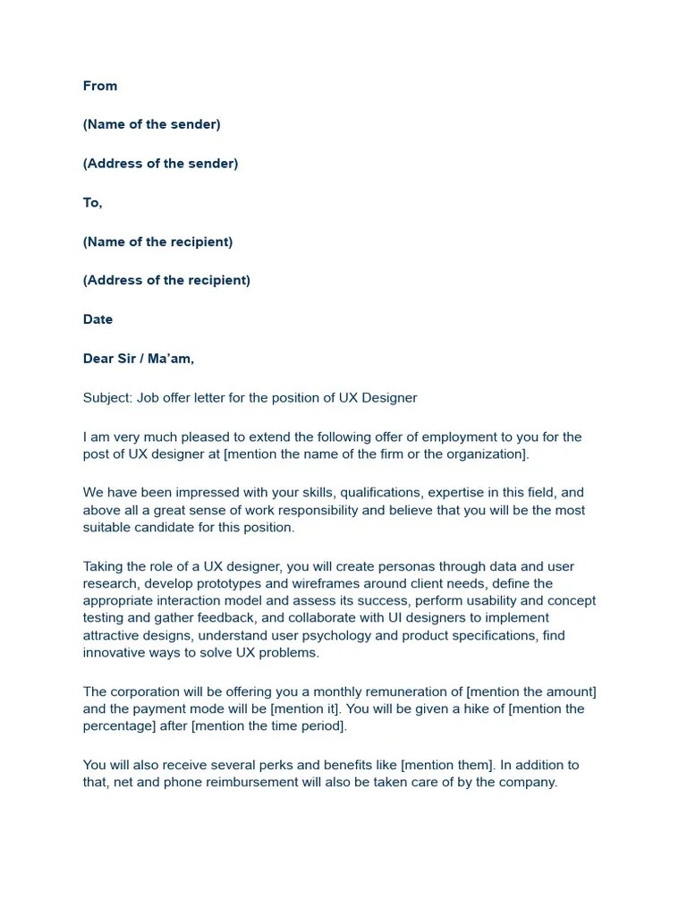 Ux Designer Job Offer Letter Template - 1 | PDF