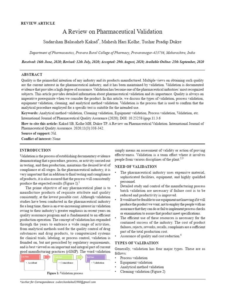 A Review On Pharmaceutical Validation | PDF | Verification And Validation | Detection Limit