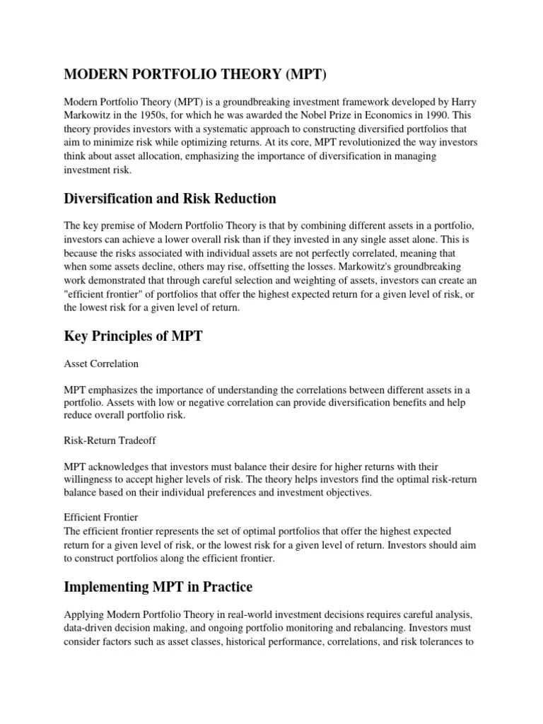 MODERN PORTFOLIO THEORY | PDF | Modern Portfolio Theory | Financial Risk