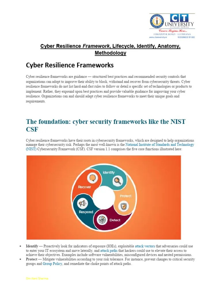 9 1 23 Cyber Resilience Framework, Lifecycle, Identify, Anatomy ...