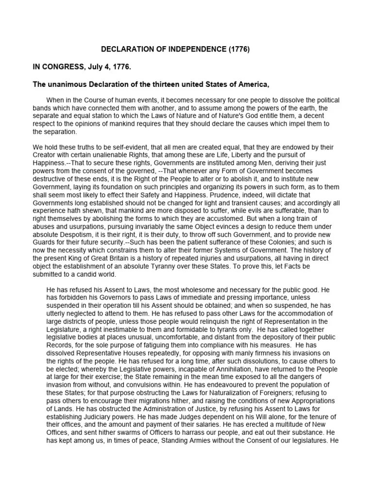 Declaration Of Independence | PDF | United States Declaration Of Independence