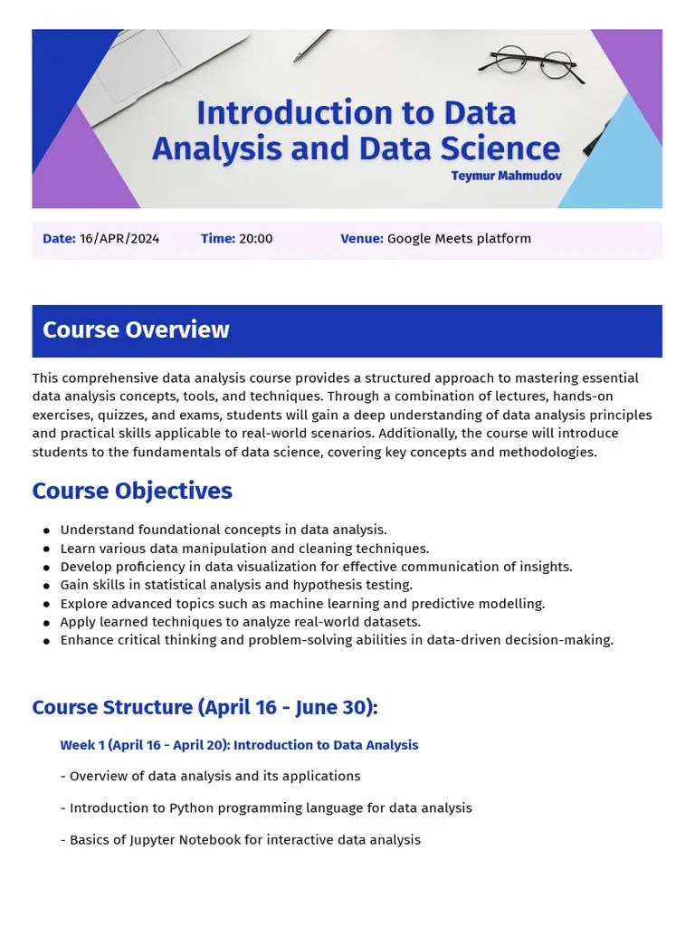Data Analysis And Data Science Course Syllabus | PDF | Data Science | Data