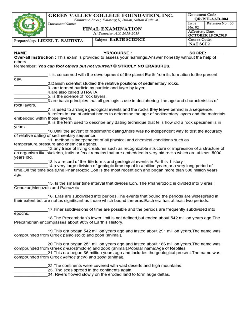 Earth Science Pdf Geologic Time Scale Rock Geology