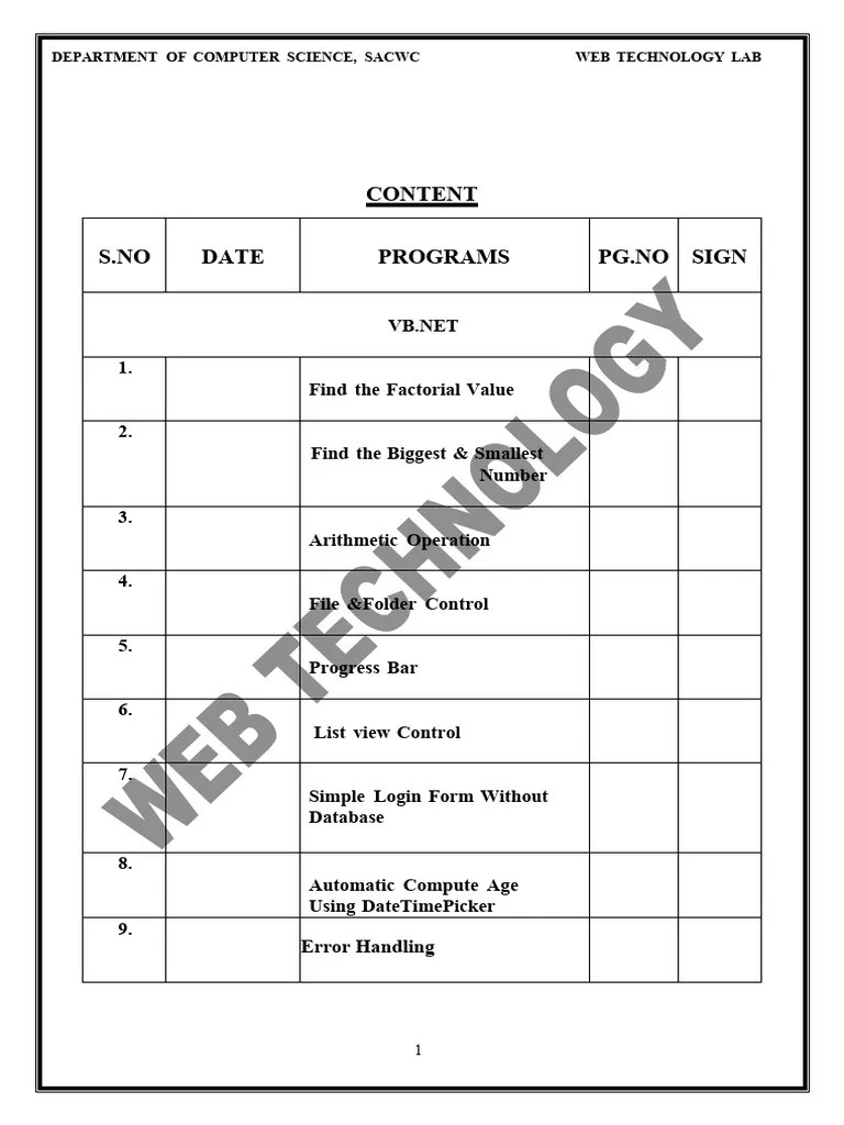 Web Technology Lab Manual | PDF | Microsoft Access | World Wide Web