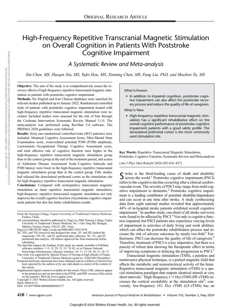 High-Frequency Repetitive Transcranial Magnetic Stimulation | Download Free PDF | Systematic ...