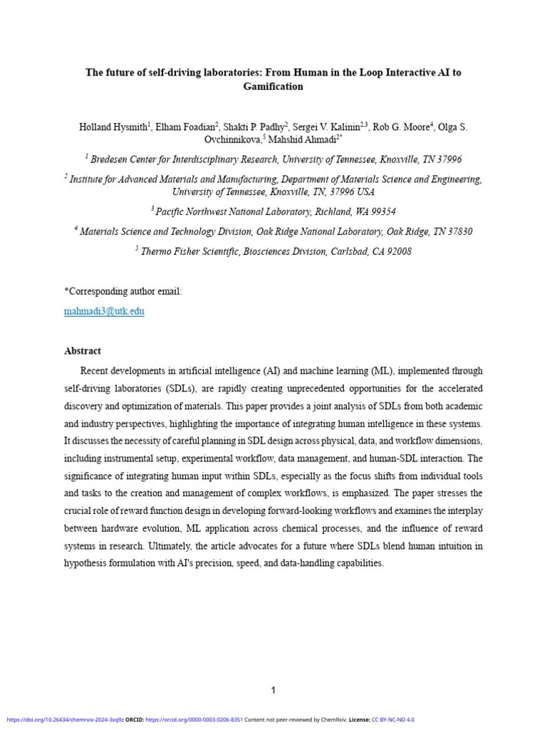 The Future Of Self Driving Laboratories From Human In The Loop ...