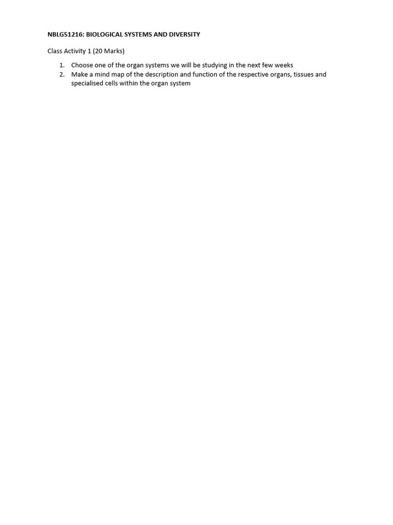 Organ Systems Mind Map Activity Pdf