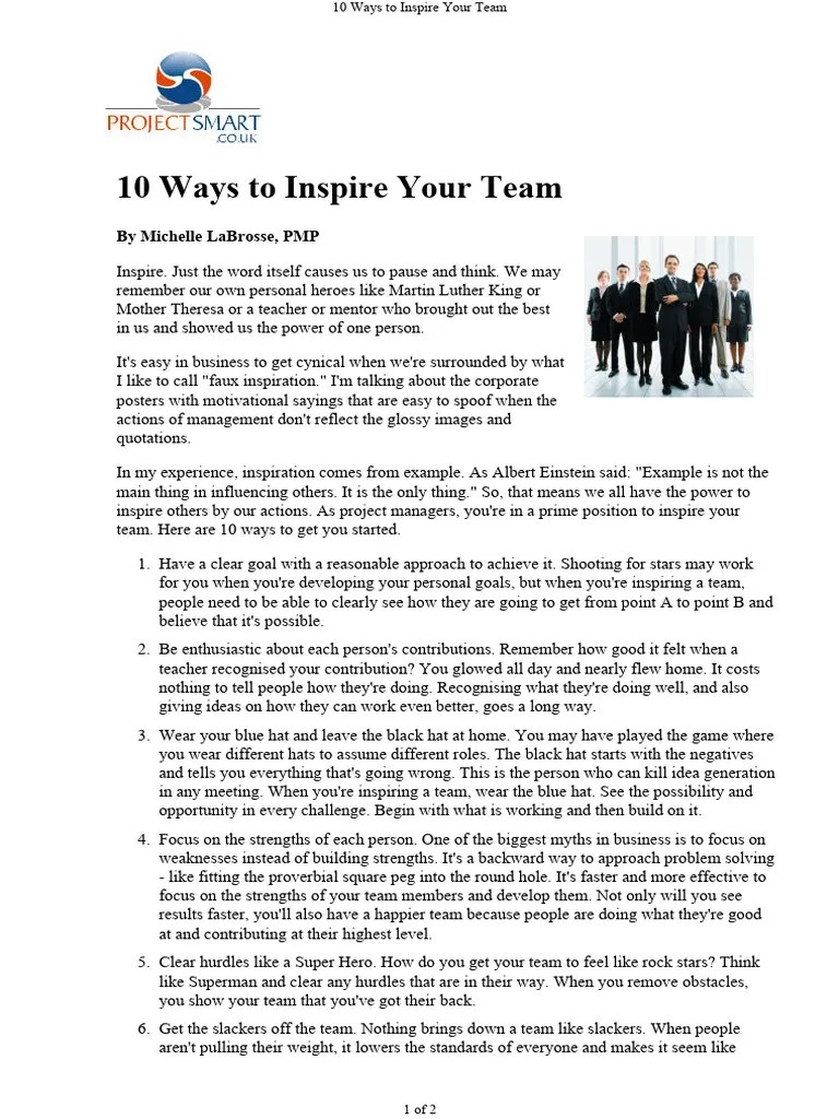 10 Ways To Inspire Your Team | PDF