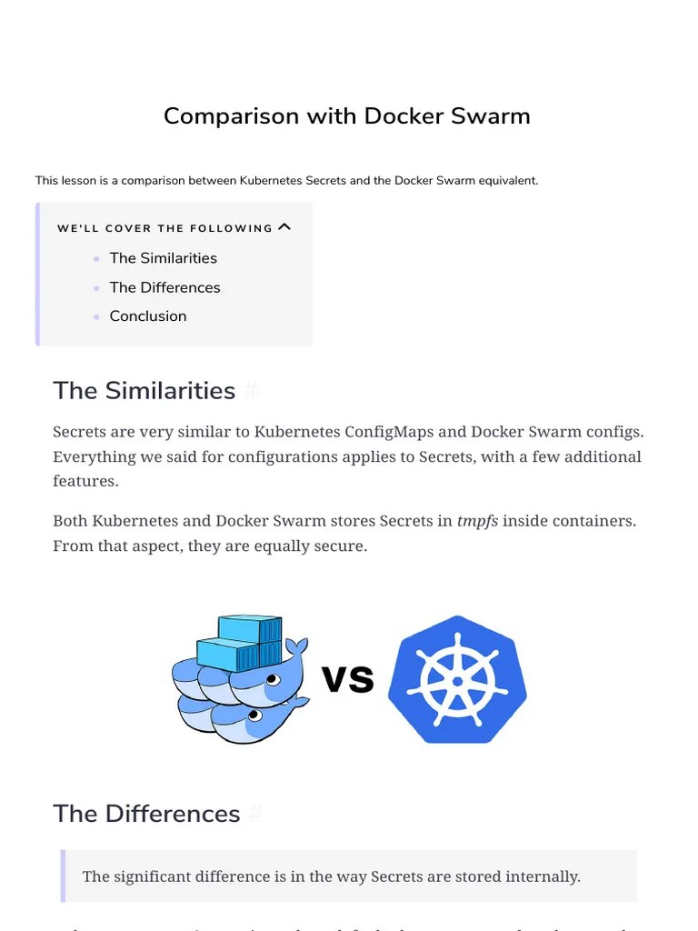 Kubernetes Vs Docker Swarm Secrets | PDF
