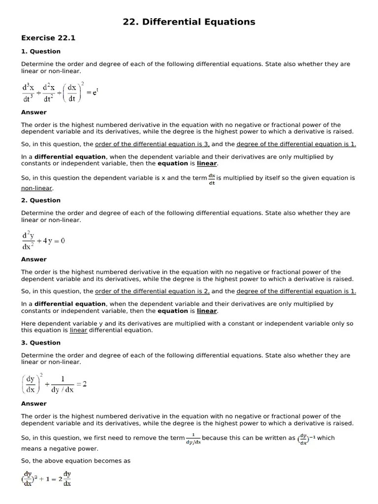 Chapter - 22. Differential Equations | PDF | Nonlinear System | Derivative