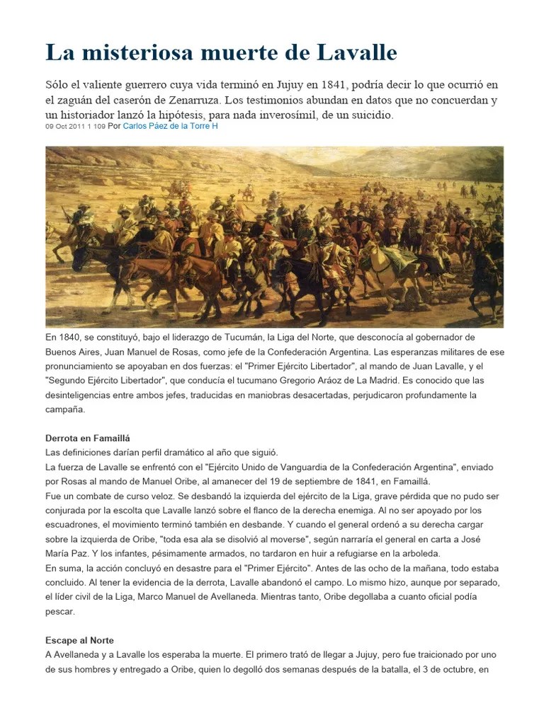 La Misteriosa Muerte De Lavalle | PDF | Argentina | Militar