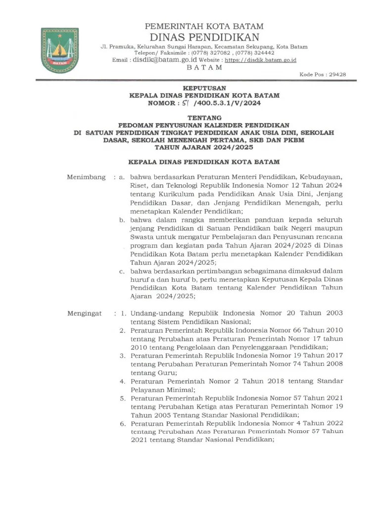 SK Kalender Pendidikan 2024-2025 | PDF