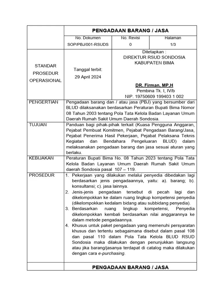 Sop Pengadaan Barang | PDF