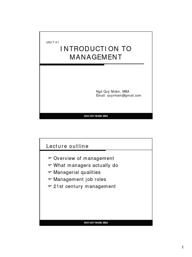 Unit 01 Introduction To Management | PDF | Master Of Business ...