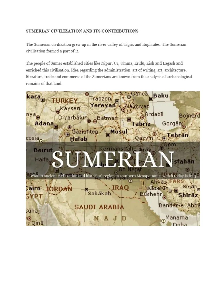 Sumerian Civilization And Its Contributions | PDF | Sumer