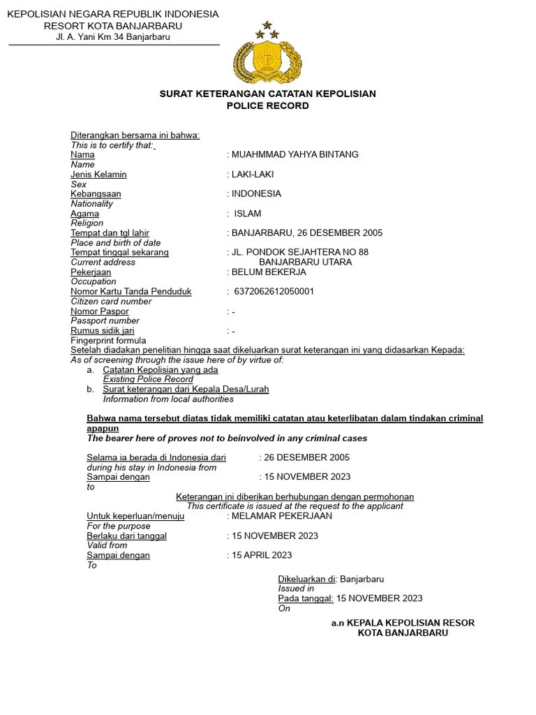 Surat Keterangan Catatan Kepolisian | PDF