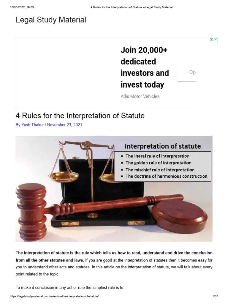 4 Rules For The Interpretation Of Statute - Legal Study Material | PDF ...