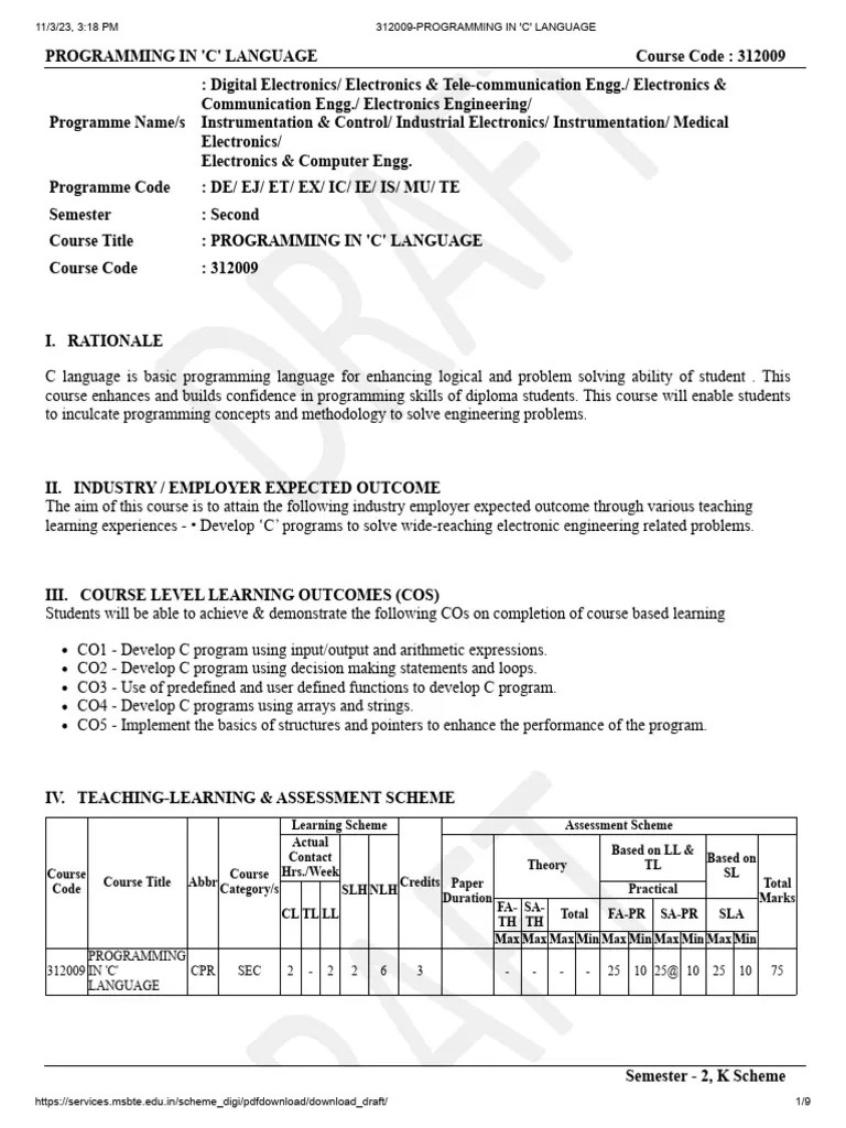 312009-Programming In 'C' Language - 240109 - 232135 | PDF | Pointer ...