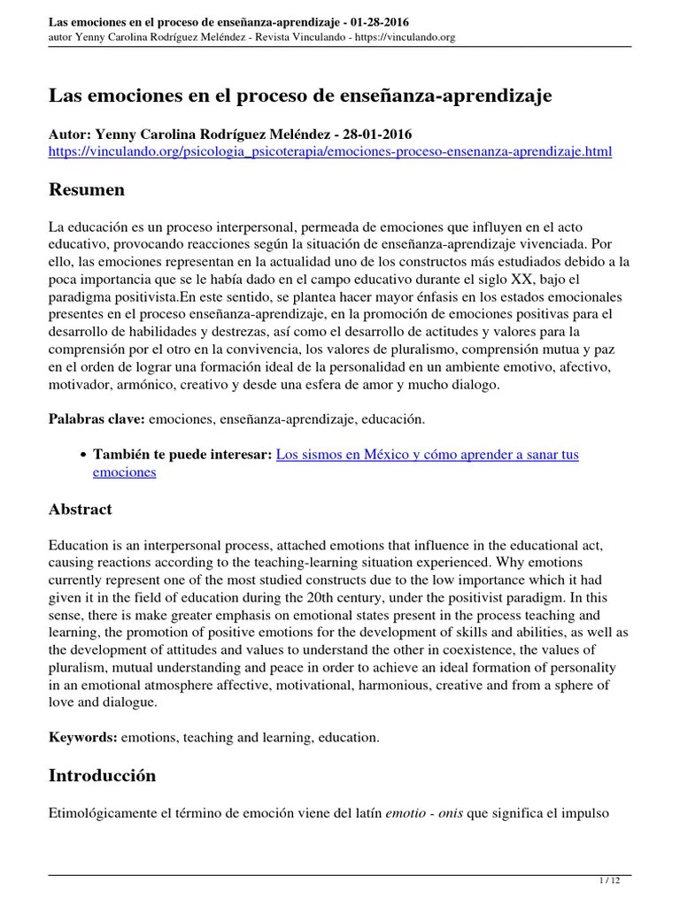 Emociones Proceso Ensenanza Aprendizaje | PDF | Las Emociones | Aprendizaje