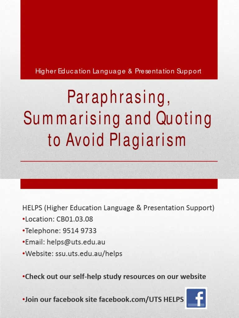 Paraphrasing, Summarising & Quoting To Avoid Plagiarism (Jonny) | PDF | Plagiarism | Critical ...