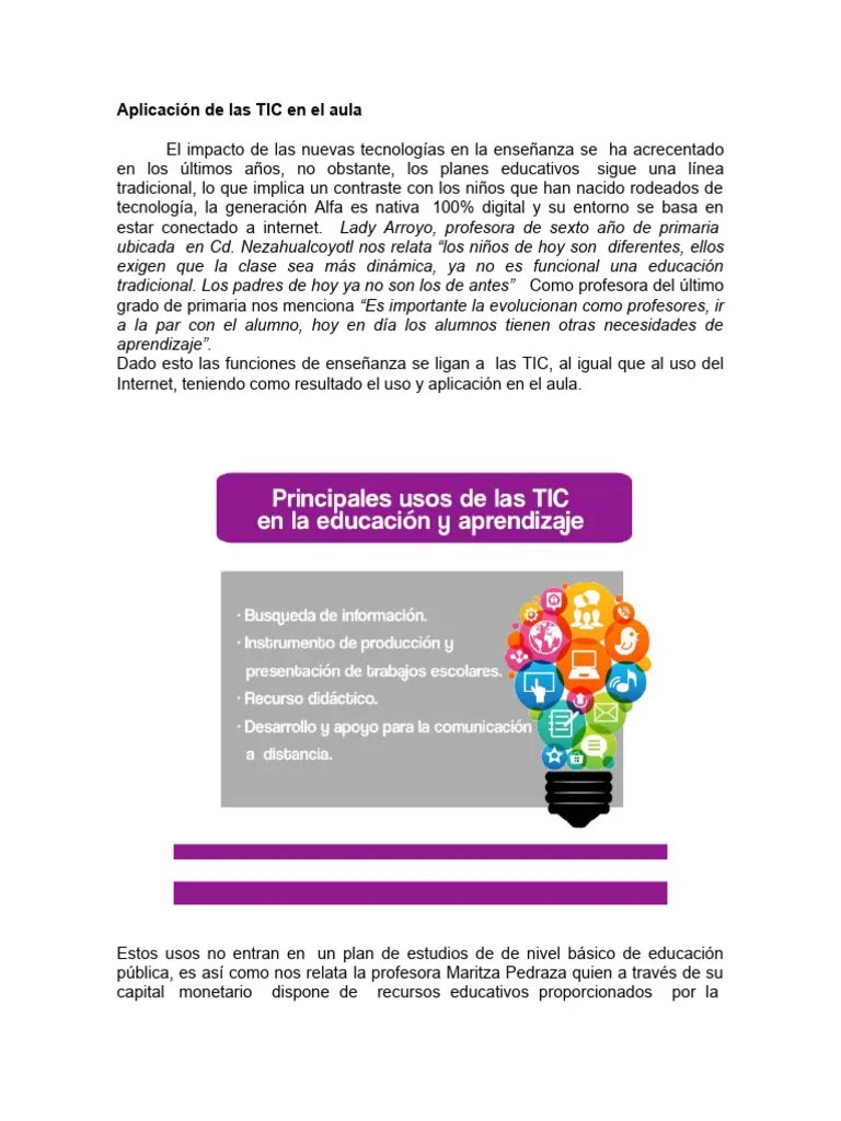 Aplicación De Las TIC En El Aula | PDF | Enseñando | Salón De Clases
