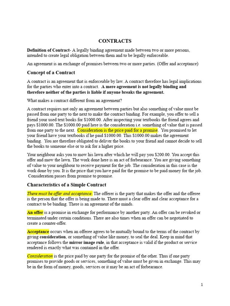 Contract Notes | PDF | Offer And Acceptance | Consideration