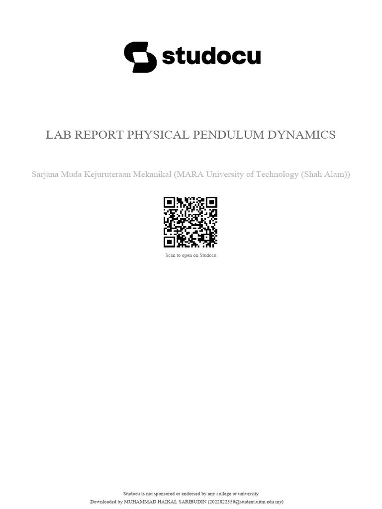 Lab Report Physical Pendulum Dynamics | PDF | Rotation Around A Fixed ...