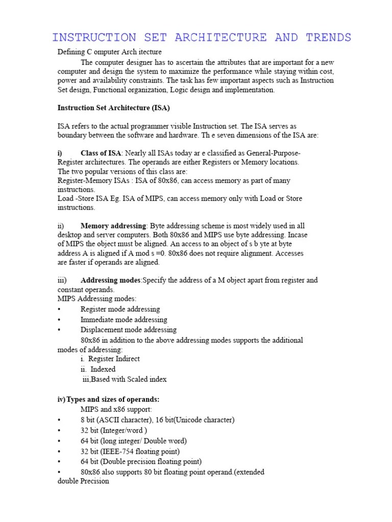 Instruction Set Architecture And Trends | PDF | Bit | Computer Architecture
