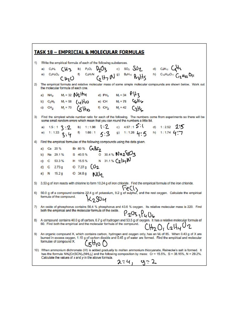 Task 18 - Empirical And Molecular Formula | PDF
