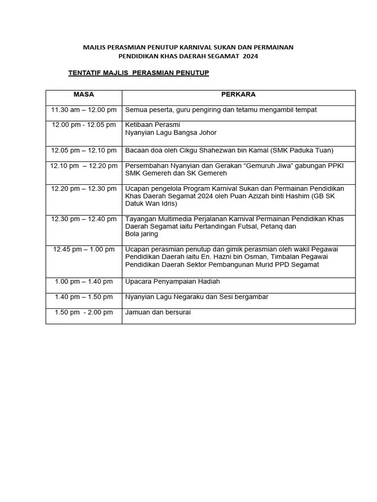 Tentatif Majlis Perasmian Penutup | PDF