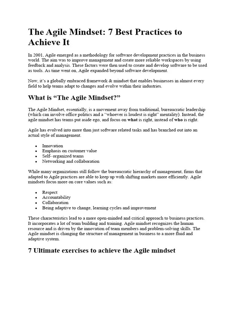 The Agile Mindset | PDF | Agile Software Development | Mindset
