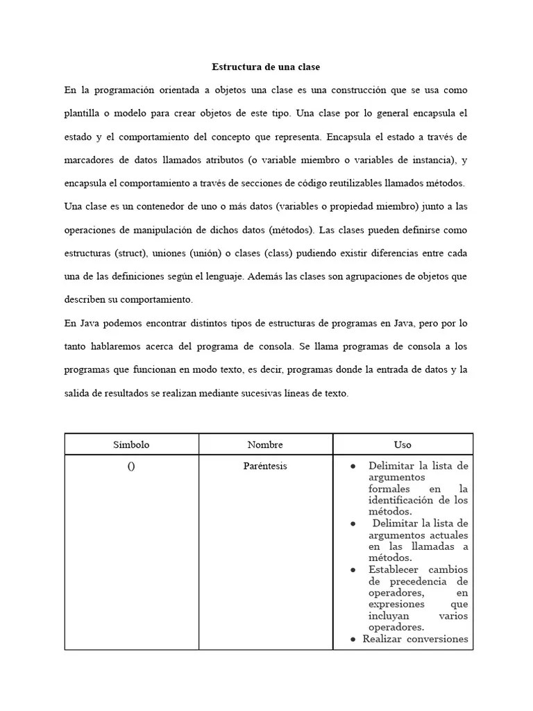 Estructura De Una Clase | PDF | Objeto (informática) | Clase ...