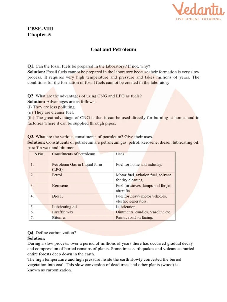 CBSE Class 8 Science Coal And Petroleum Worksheets With Answers ...