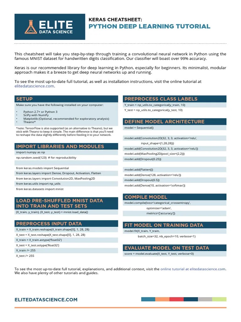 Keras Tutorial Cheatsheet | Download Free PDF | Computing ...