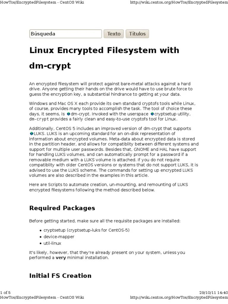 Linux Encrypted Filesystem With Dm-Crypt: Búsqueda | PDF | File System | Secure Communication