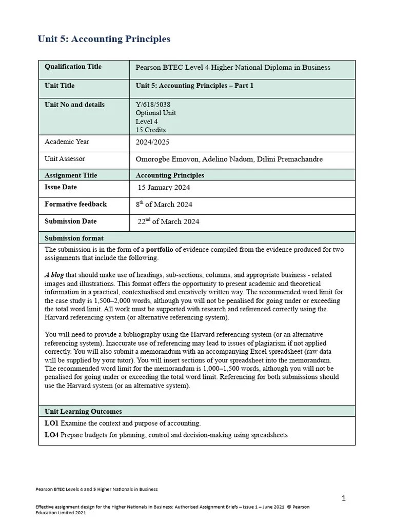 Unit 5 Assignment Brief - 2024 | PDF | Expense | Book Value