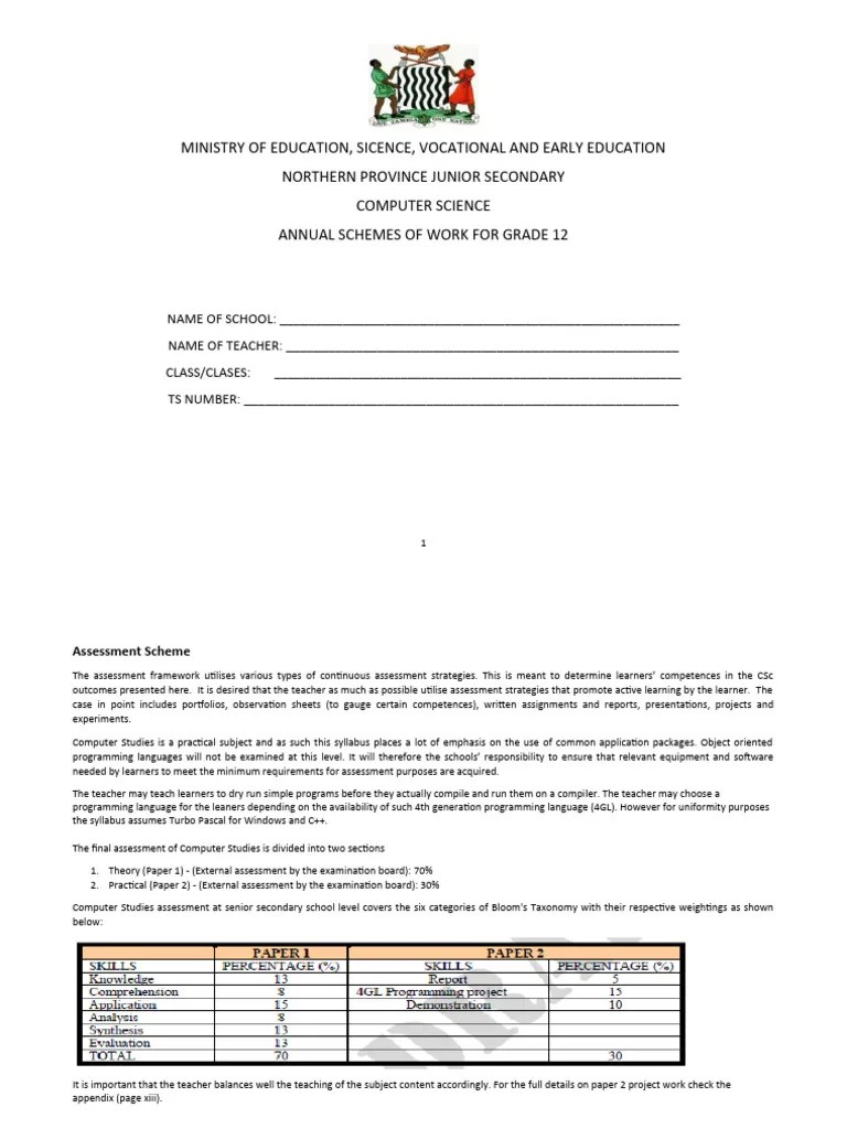 Grade 12 Computer Science Schemes | PDF | Educational Assessment | Learning