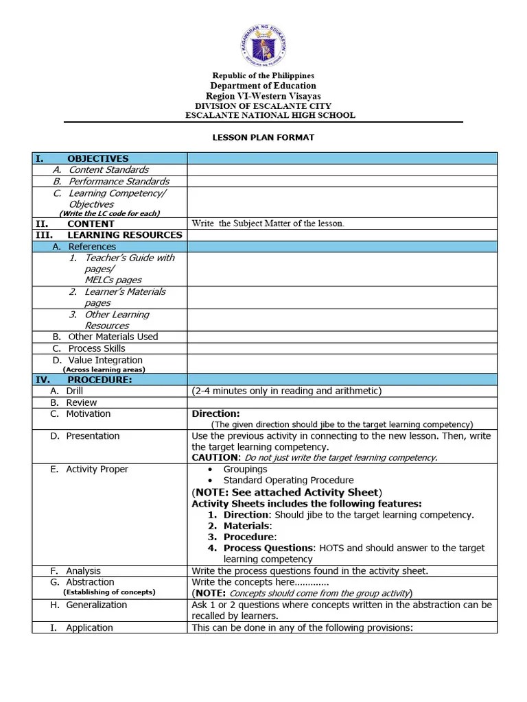 4as Learning Plan Format | PDF | Learning | Lesson Plan