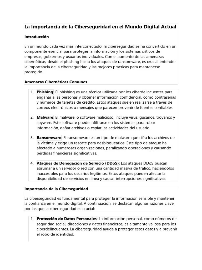 La Importancia De La Ciberseguridad En El Mundo Digital Actual | PDF | Seguridad | La Seguridad ...