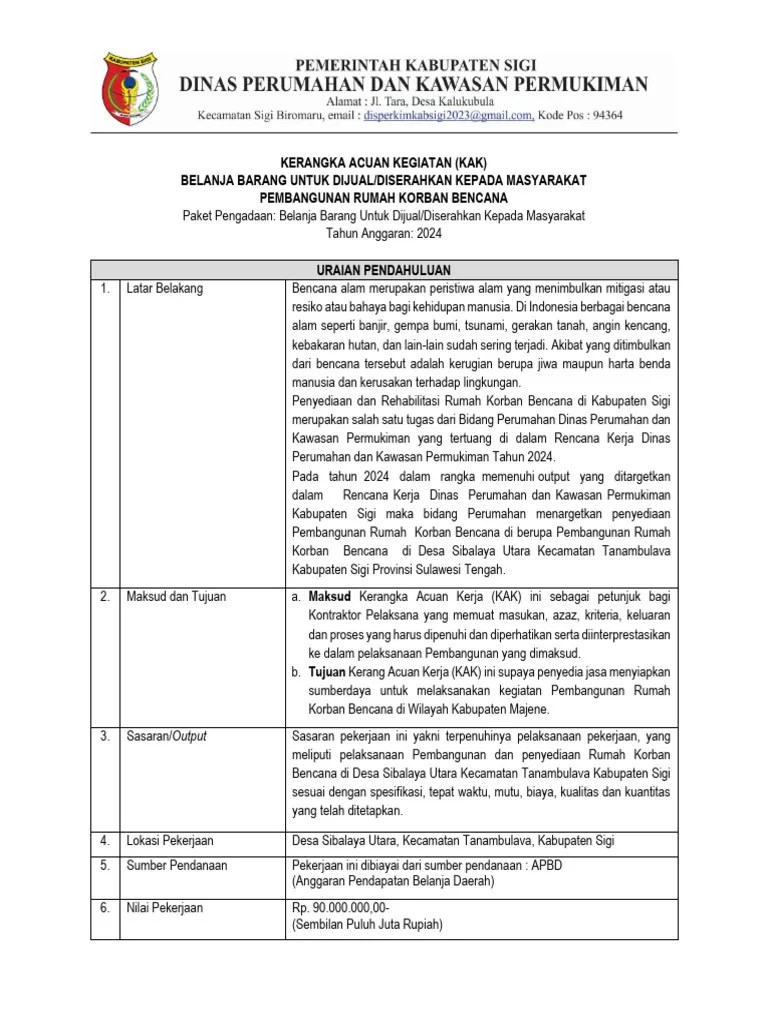 KAK PEMBANGUNAN RUMAH KORBAN BENCANA | PDF