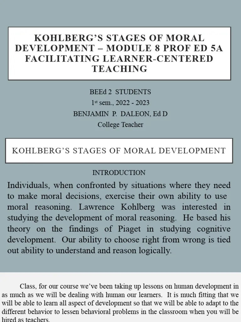 Kohlbergs Stages Of Moral Development | PDF | Learning | Psychology
