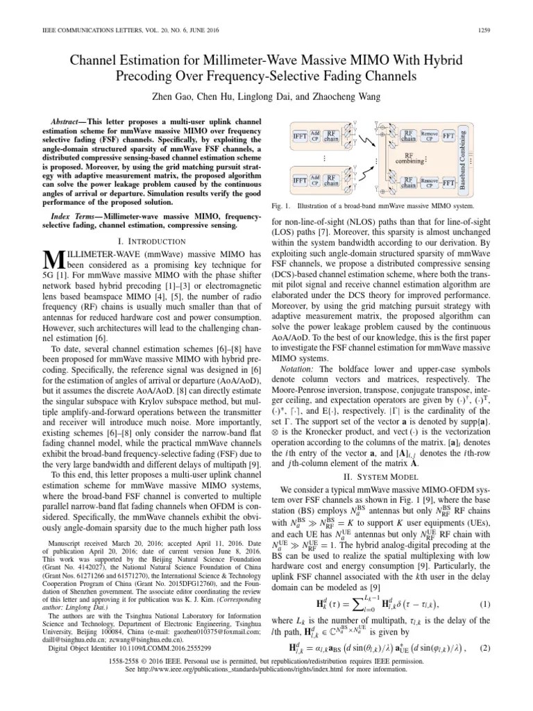 Channel Estimation For Millimeter-Wave Massive MIMO With Hybrid Precoding Over Frequency ...