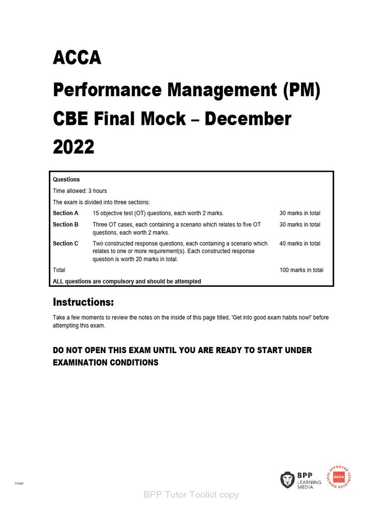 ACCA Performance Management - (PM) - Dec 22 - Qs | PDF | Return On Investment | Profit (Economics)