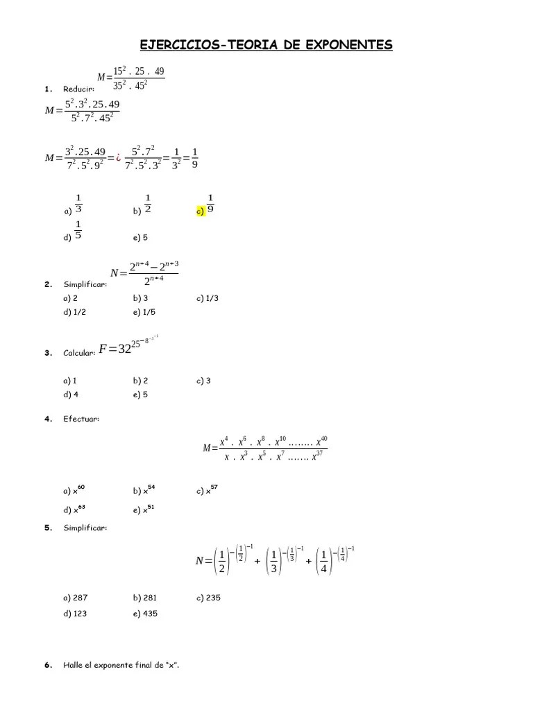 3-Ejercicios-Teoria De Exponentes | PDF