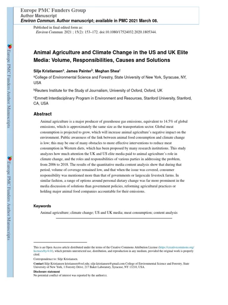 Animal Agriculture And Climate Change In The US An | PDF | Meat ...