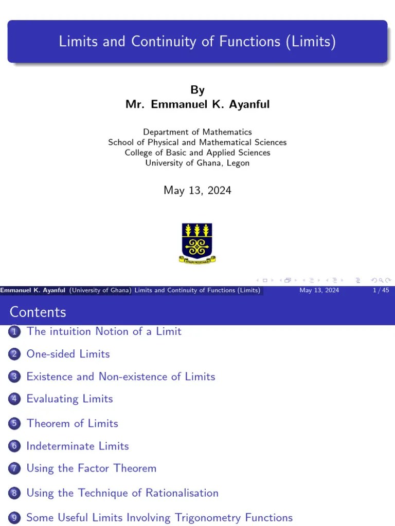 MATH 122 Lecture Slides Limits And Continuity 1 240521 141103 | PDF ...