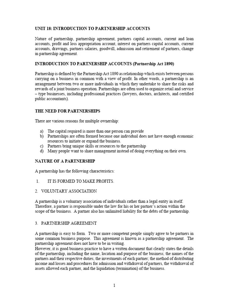 Introduction To Partnership Accounts | PDF | Partnership | Goodwill (Accounting)