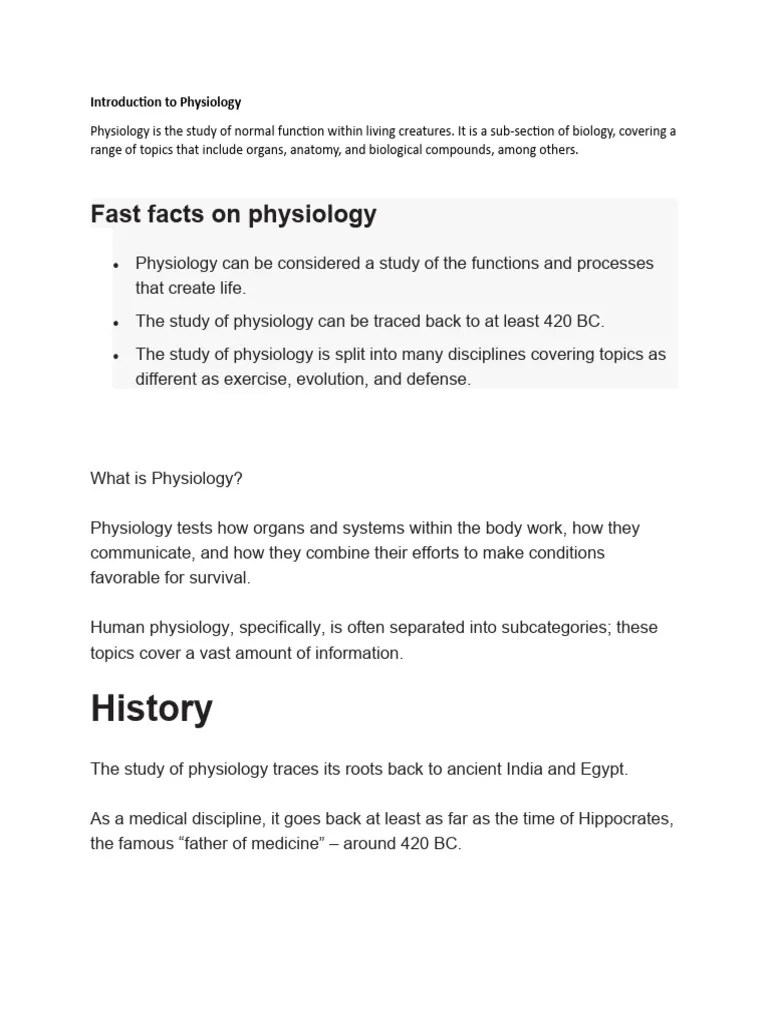 Introduction To Physiology | PDF | Physiology | Medicine