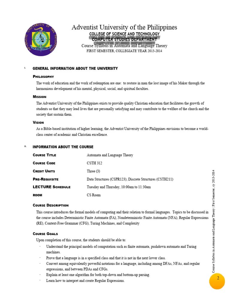 Syllabus Automata Theory Languages Complexity | PDF | Theory Of ...