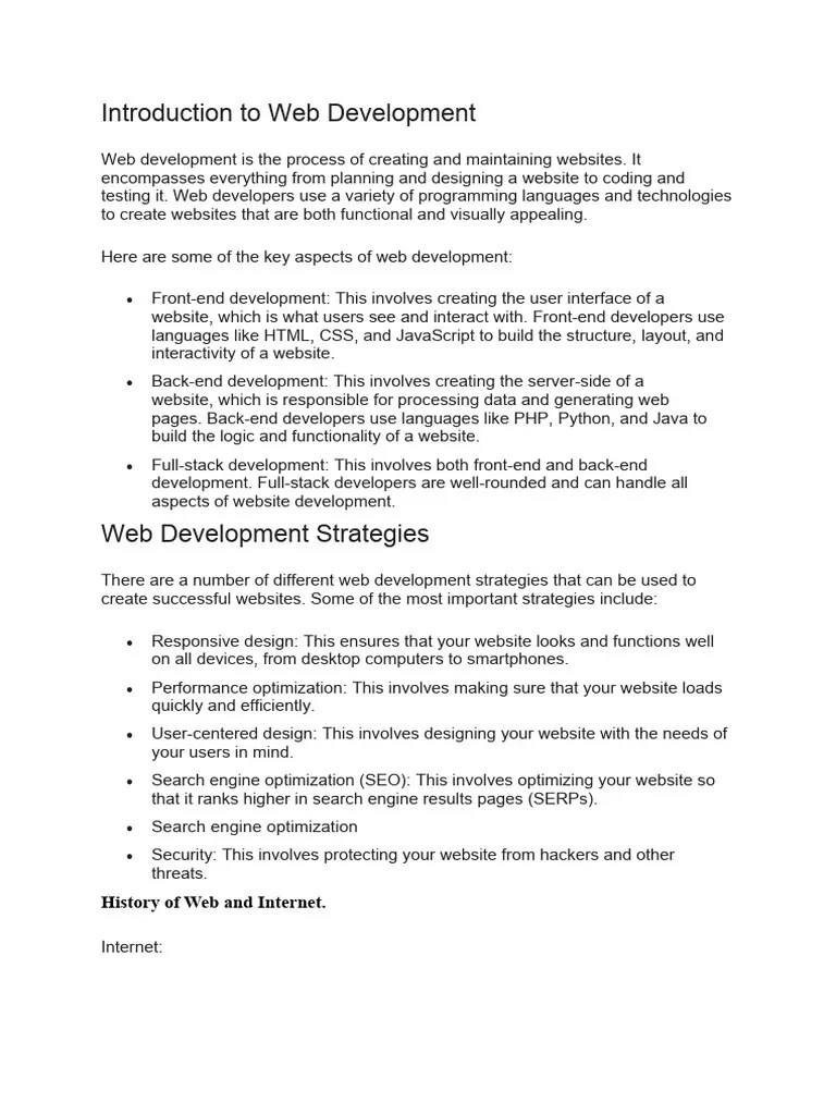 Introduction To Web Development | PDF | World Wide Web | Internet & Web